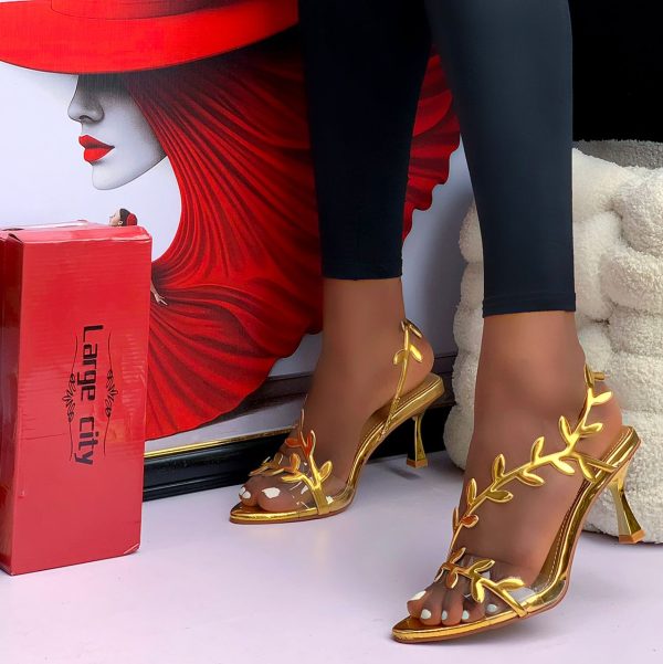 ELEGANT LEAF-DESIGNED HEELED SANDALS - Image 4