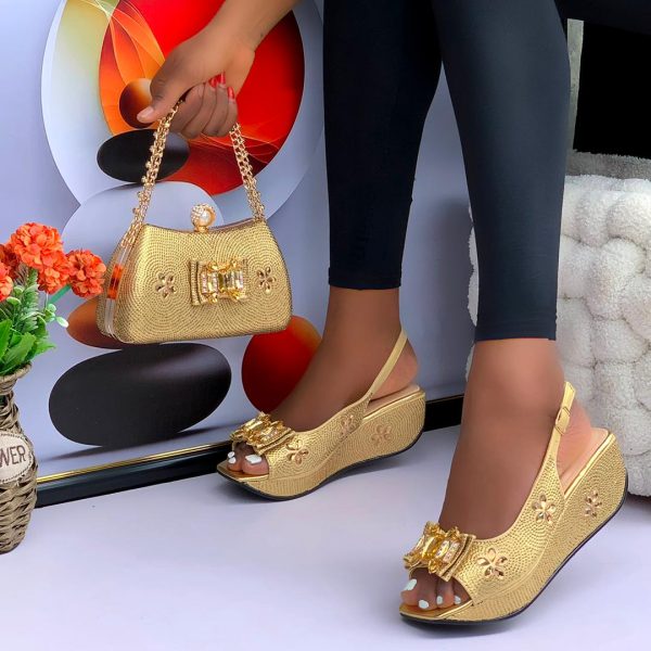 LUXURY GLITTER WEDGE SANDALS AND MATCHING HANDBAG SET - Image 2